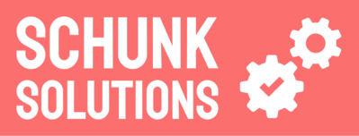 Schunk Solutions Logo in Weiß auf rotem Hintergrund – IT-Systemhaus aus Ulm